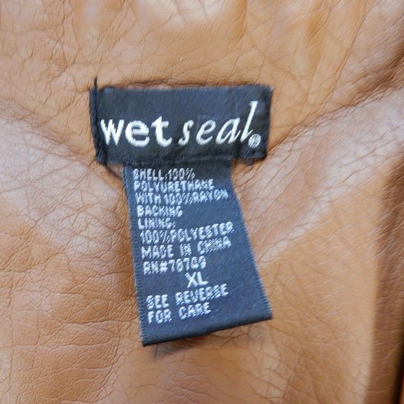 Wet Seal Womens Vest XL Brown Moto Pleather Vegan Faux Leather Studded Zip Snap - Picture 3 of 10